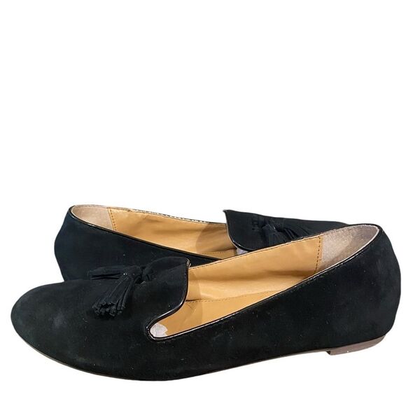 J. Crew Black Suede Leather Tassel Smoking Loafer Pointed Toe Academia Preppy - Picture 6 of 12